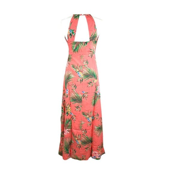 28 Palms Loose Fit Halter Neck Sleeveless Women's Maxi Dress Orange/Green Size S - Picture 2 of 8
